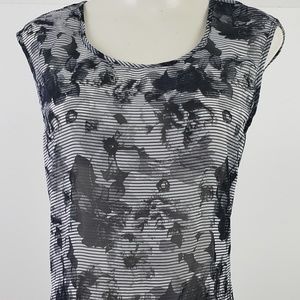 Studio Y Top Small Blue Stripe Floral Sleeveless